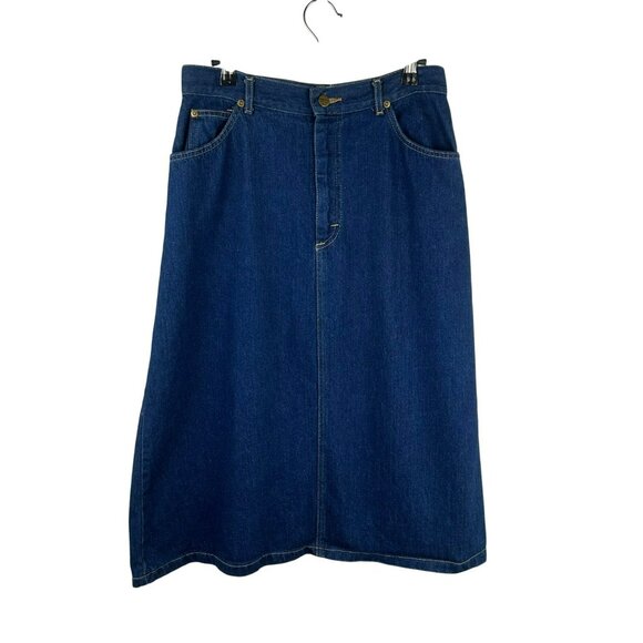Vintage‎ 80s LL Bean Denim Skirt Women Small Dark Blue A Line Midi Cotton USA - Picture 1 of 7